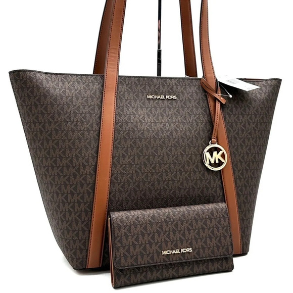 Michael Kors Pratt Large Signature Logo Tote Bag & Large Trifold Wallet - Picture 1 of 13